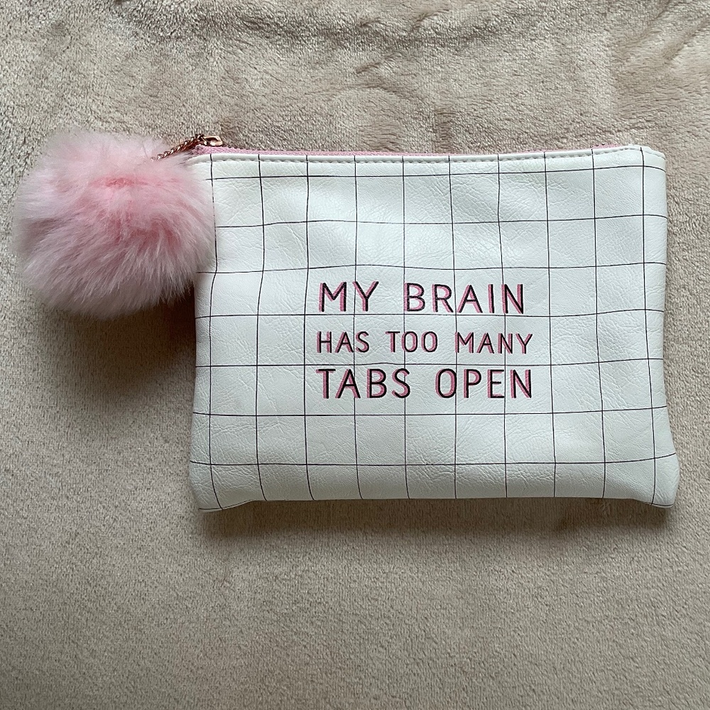 White & Pink Pencil Pouch